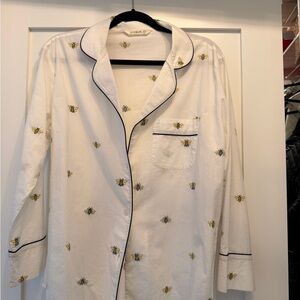 Printfresh PJs top and bottoms - White Shirt & pants with Yellow Bee Embroidery